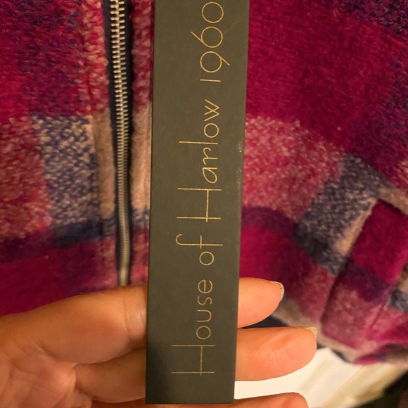 NWT House of Harlow 1960 Plaid Wool Blend Cropped Bomber Jacket size L - Picture 2 of 12